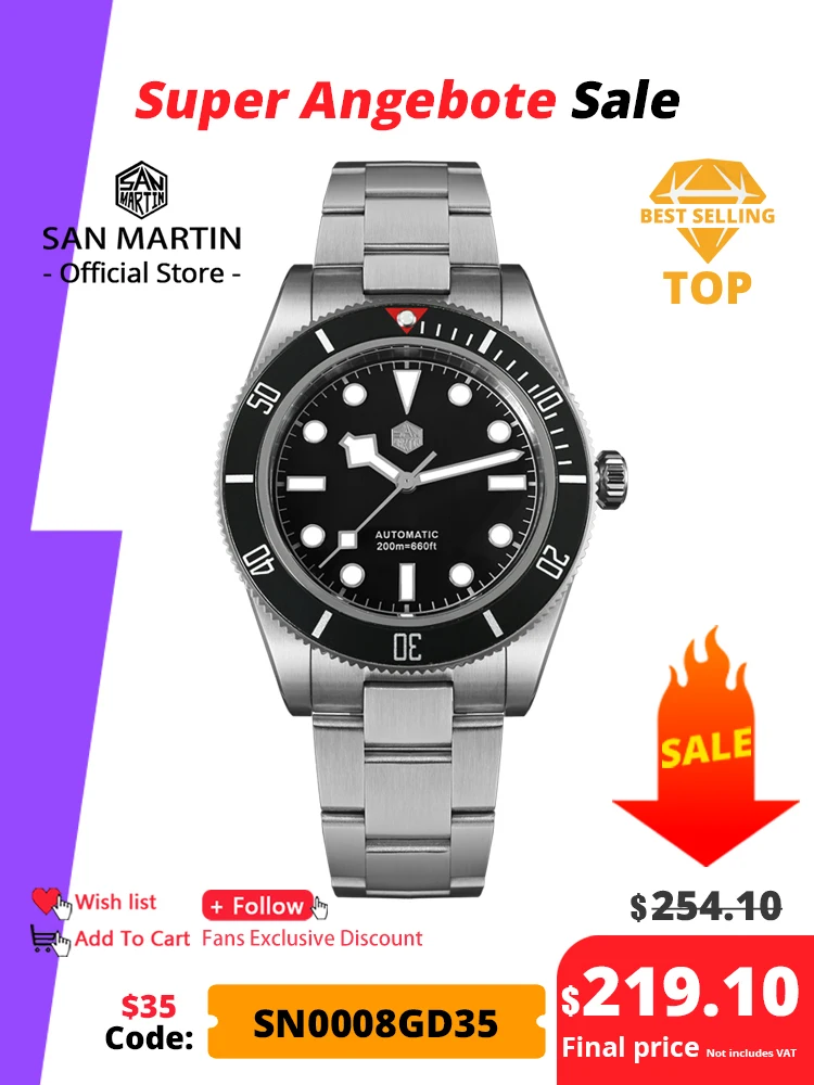 San Martin Upgraded BB58 40mm Retro Luxury Men Diver Watch NH35 Automatic Mechanical Sapphire 200m Waterproof Reloj SN0008D