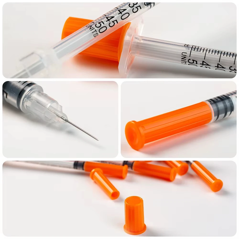 Wholesale Price 100pcs/box 1ml 30G*13mm Disposable Orange Top Sterile Safety Insulin Syringe for Lab,animal