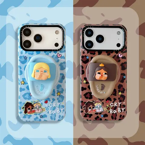 New Korean Crying Girl Leopard Fro Magnetic Bracket, Suitable for iPhone 17/13/14/15/16 Pro Max Anti Drop Protective Cover