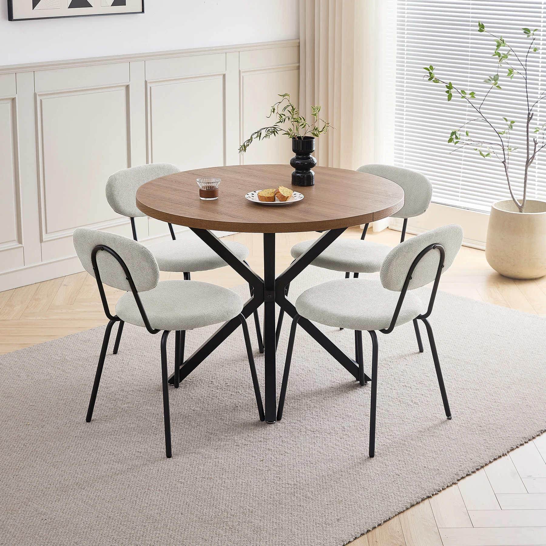 Set aus 4/6 nordischen Esszimmerstühlen mit Eisenbeinen, gepolstert, schlicht, hochwertig, stapelbar für Wohnzimmer/Wartezimmer/Bar/Restaurant – Detail 17