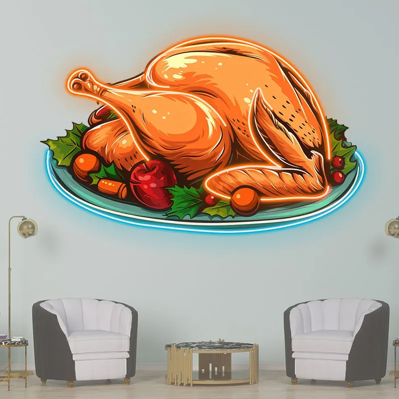 Thanksgiving Neon Light Decor - Roasted Turkey LED Wall Sign for Holiday Parties, Kitchen & Dining Room - Festive & Fun Decor