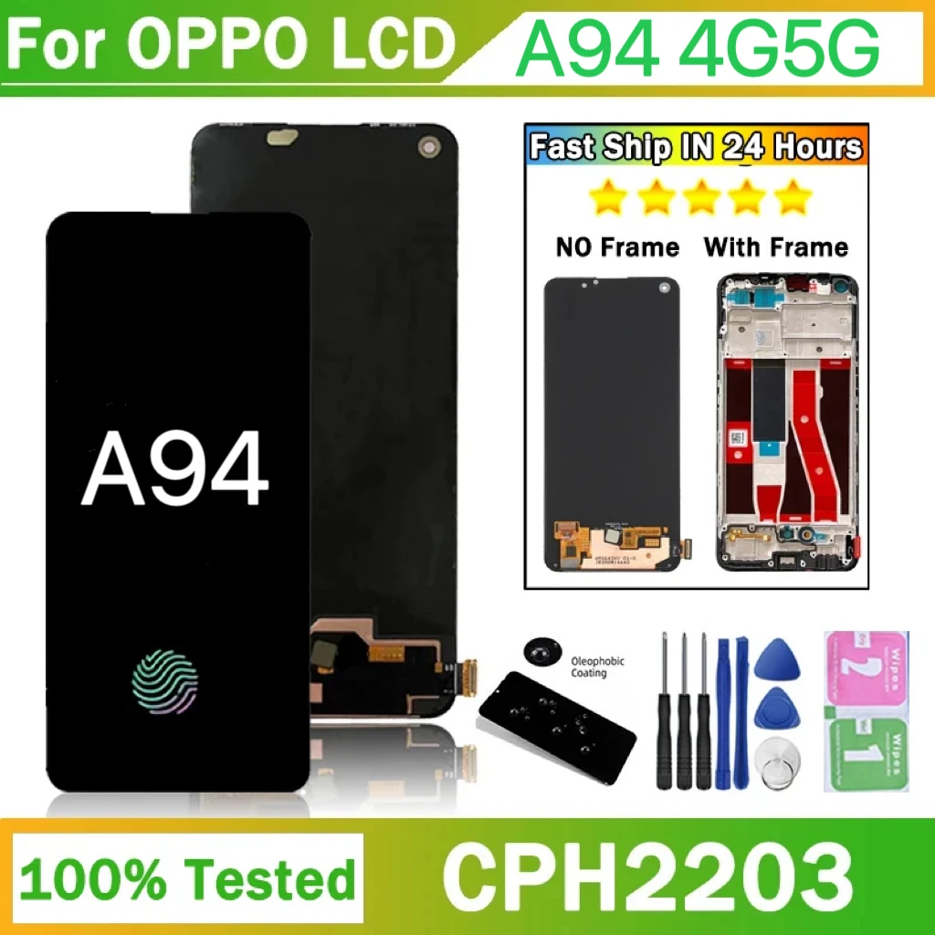 

6.43"Original Display for Oppo A94 4G CPH2203 Lcd Display Touch Screen Digitizer Assembly for Oppo A94 5G CPH2211 LCD with Frame