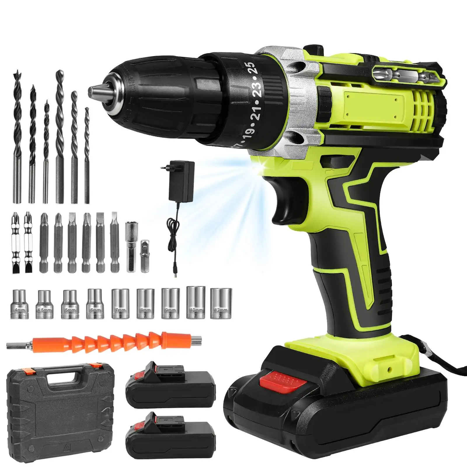 Cordless Impact Drill High Power recharged 1350rpm High Speed Electric Screwdriver Electric Hammer Drill Tools With 2 Battery
