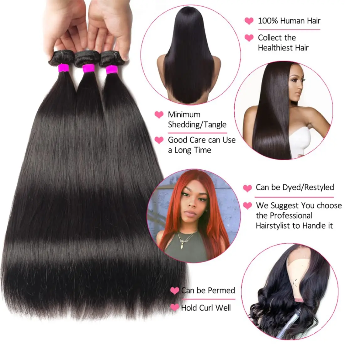 Extensiones de cabello humano Remy liso brasileño para mujeres negras, extensiones de cabello con cierre Frontal de encaje transparente, 13x4