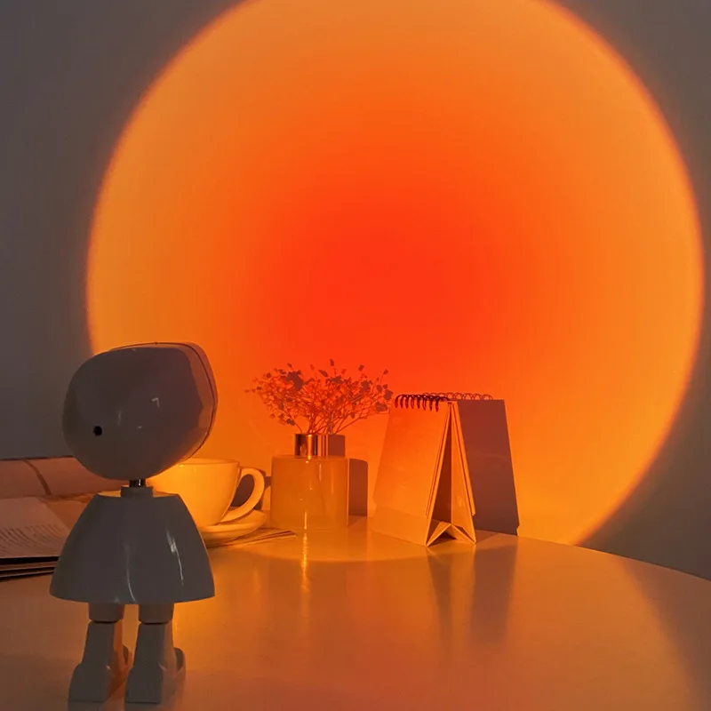 Moderne astronaut robot nachtlampje regenboogprojectie zonsonderganglamp voor slaapkamersfeer op batterijen ingebed oneindig
