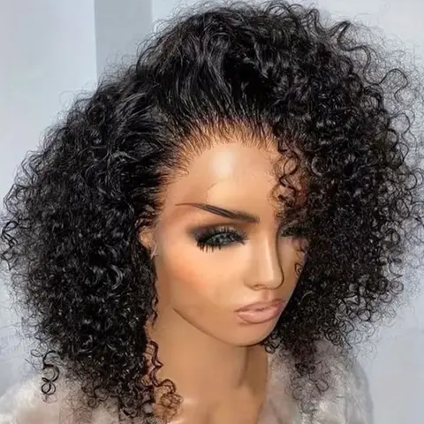 Curly Bob Wig 13x4 Lace Front Wigs Pre Plucked 250% Density Mongolian Glueless HD Kinky Curly Bob Lace Frontal Wigs Wet and Wavy