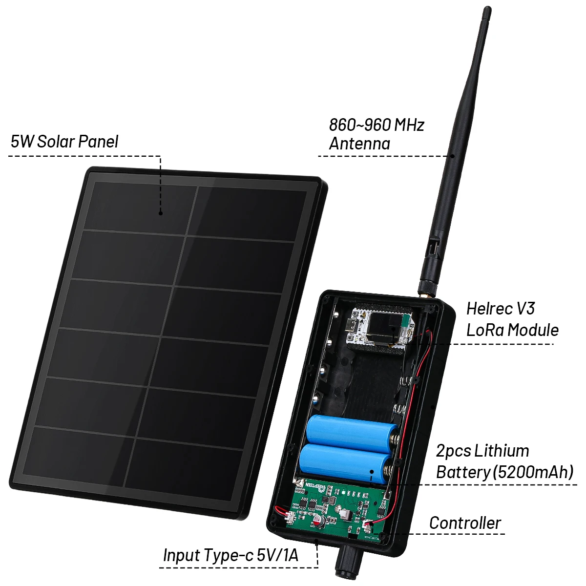 D5 Solar Powered Heltec ESP32 LoRa Meshtastic Built in 6000mAh Battery with Antenna WiFi  Heltec LoRa V3 SX1262 Wi-Fi Bluetooth