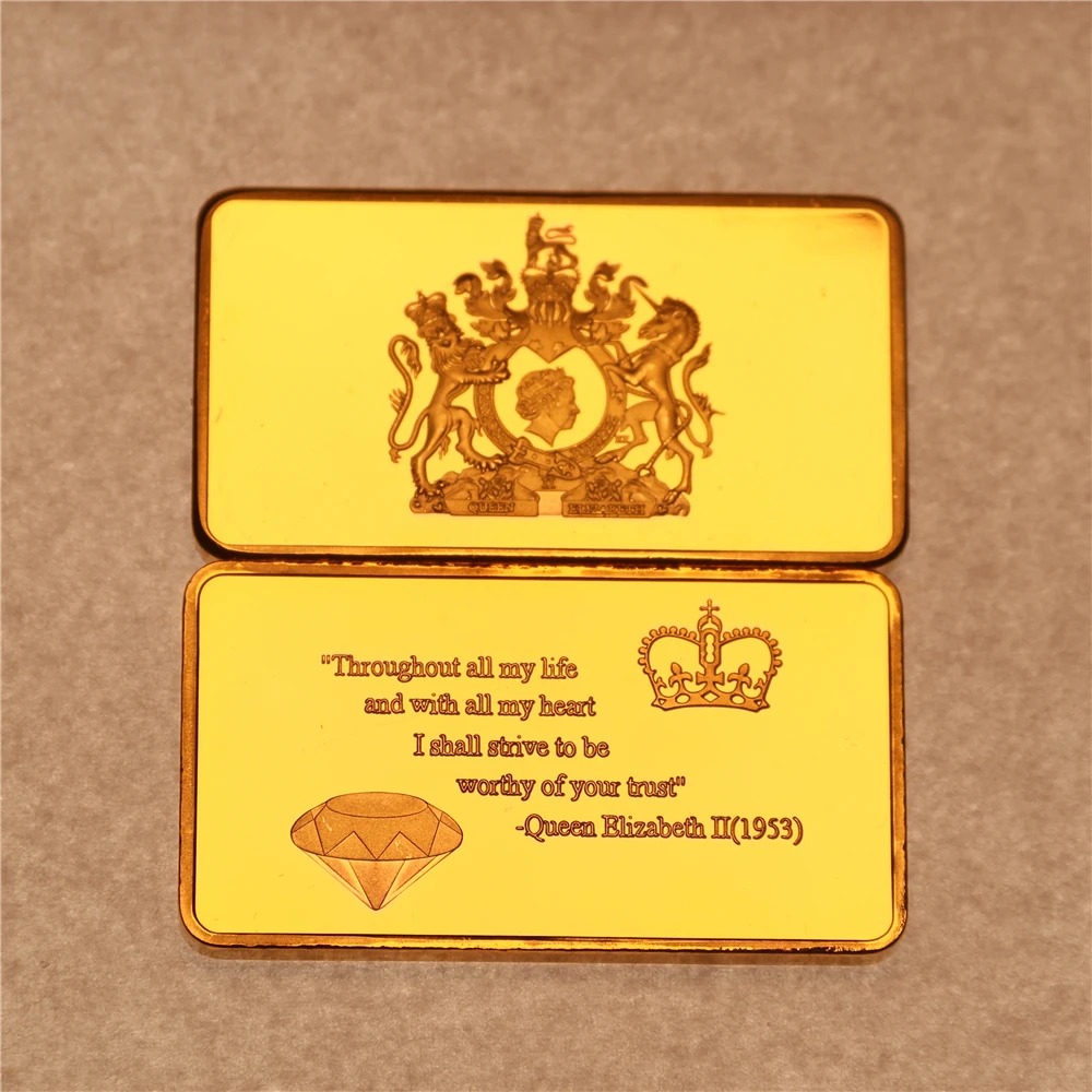 Queen Elizabeth Collection Gold Plated Bar - Her Majesty Queen Elizabeth II Commemorative Coin, Crown and Diamond Gold Coin