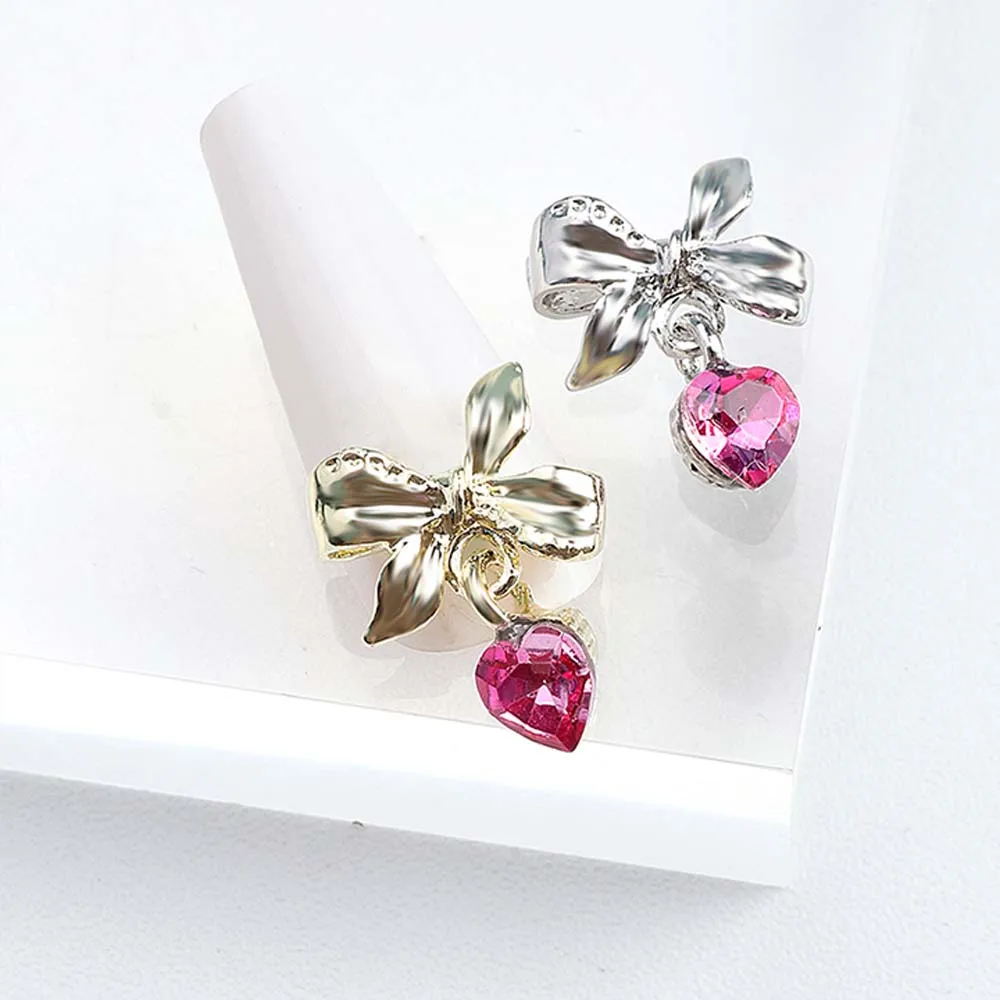 10Pcs New Bow Pendant Nail Art Charms 3D Alloy Bowknot Heart Crystal Metal Nail Decoration Light Luxury DIY Nail Accessories