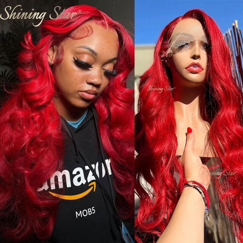 

32" Hot Red 13X6 Lace Front Human Hair Wigs Body Wave Lace Front Wig Colored Burgundy 13X4 Lace Frontal Wig Curly Human Hair Wig
