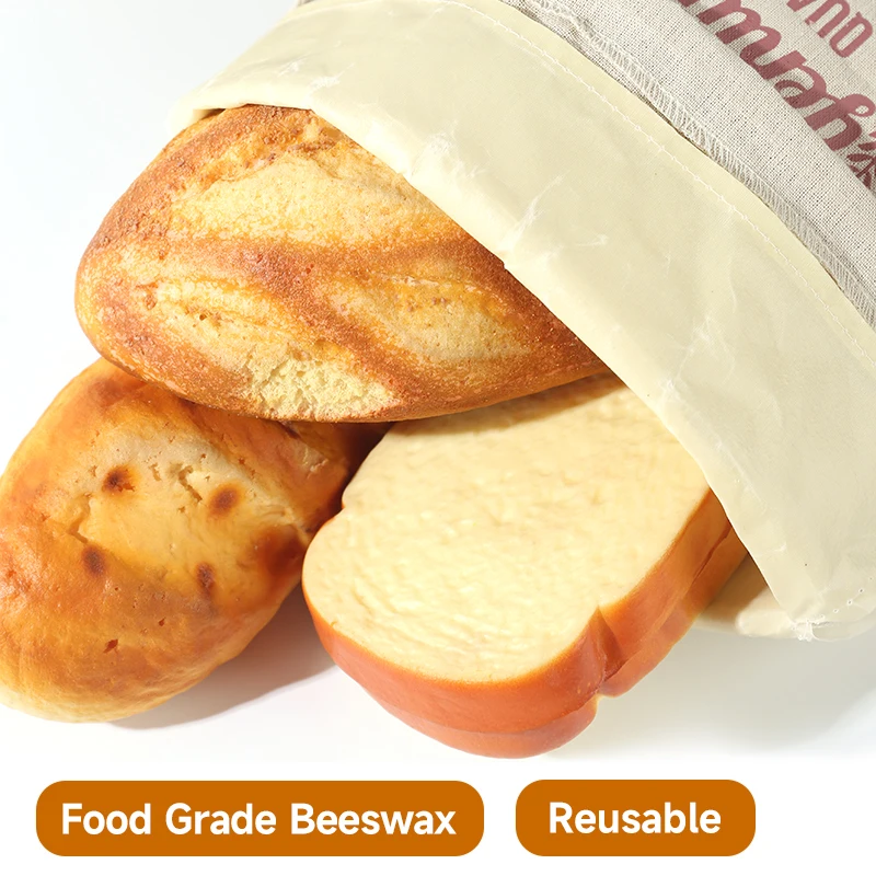1pc Beeswax Bread Bags, Beeswax Lined, Eco Friendly, Fresh Keeping, Reusable Linen Bread Bag For Homemade Bread Food Storage