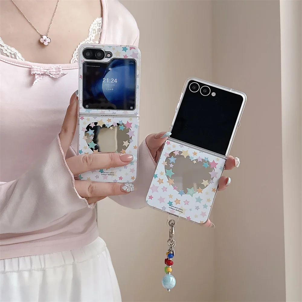 

Cute Star Love Mirror Phone Case for Samsung Galaxy Z Flip5 6 7 Flip5 4 3 Flip6 7 FE Flip7 Cover with Charm Shockproof Fundas