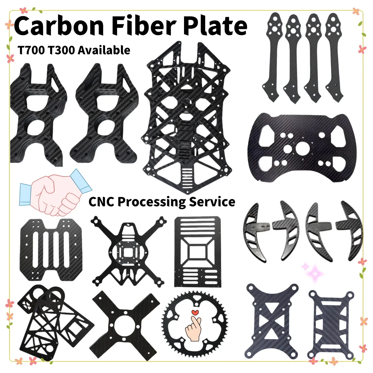 Panel de fibra de carbono T700, tablero de placa de hoja, procesamiento de corte CNC, mecanizado, grabado para Dron, accesorios de piezas de marco de brazos FPV