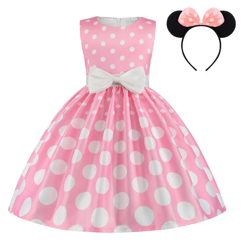 

2024 Summer Children's Girls Minnie Princess Costume Retro Polka Dot Tutu Evening Dress Up Birthday Party Cosplay