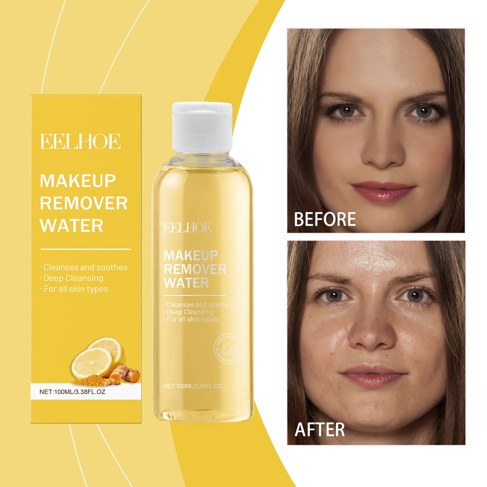 EELHOE jengibre limón eliminación de maquillaje agua limpieza de temperatura maquillaje Facial piel refrescante y no apretado agua de eliminación de maquillaje