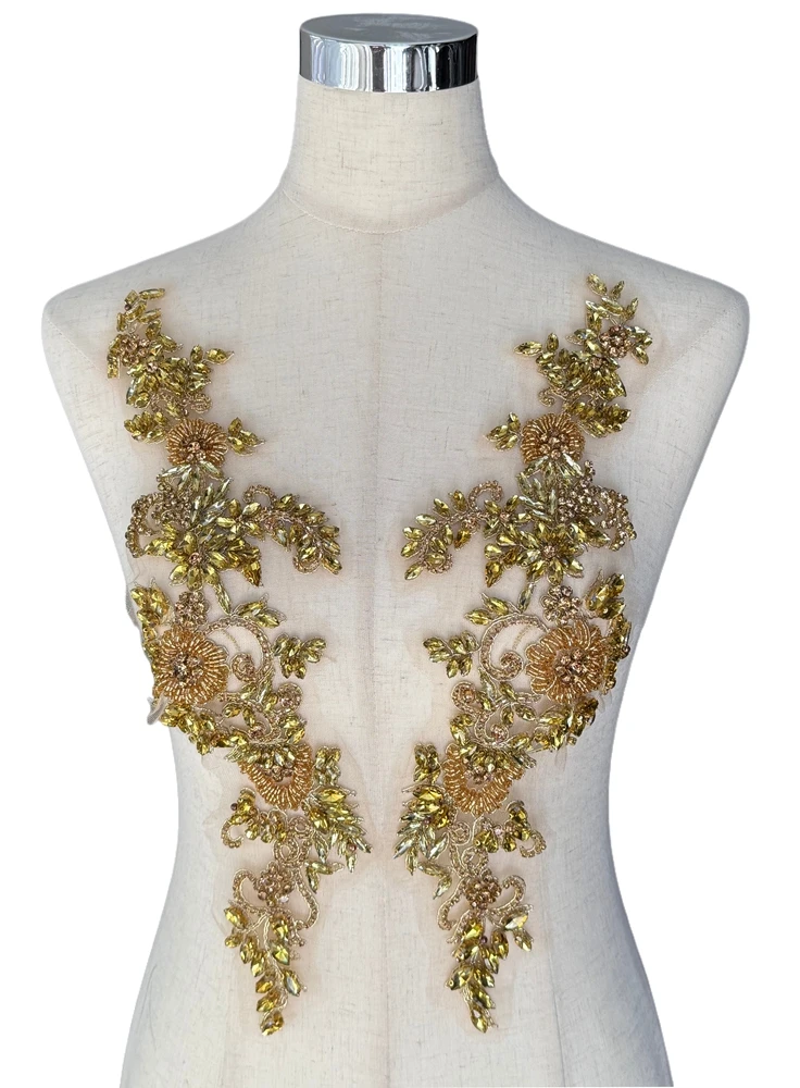 

HelluyerDc золото, серебро, шампанское, AB стразы, аппликация из бисера, 14 см * 40 см, пришить для шапок, ремня, одежды, шнурков, 3D цветы