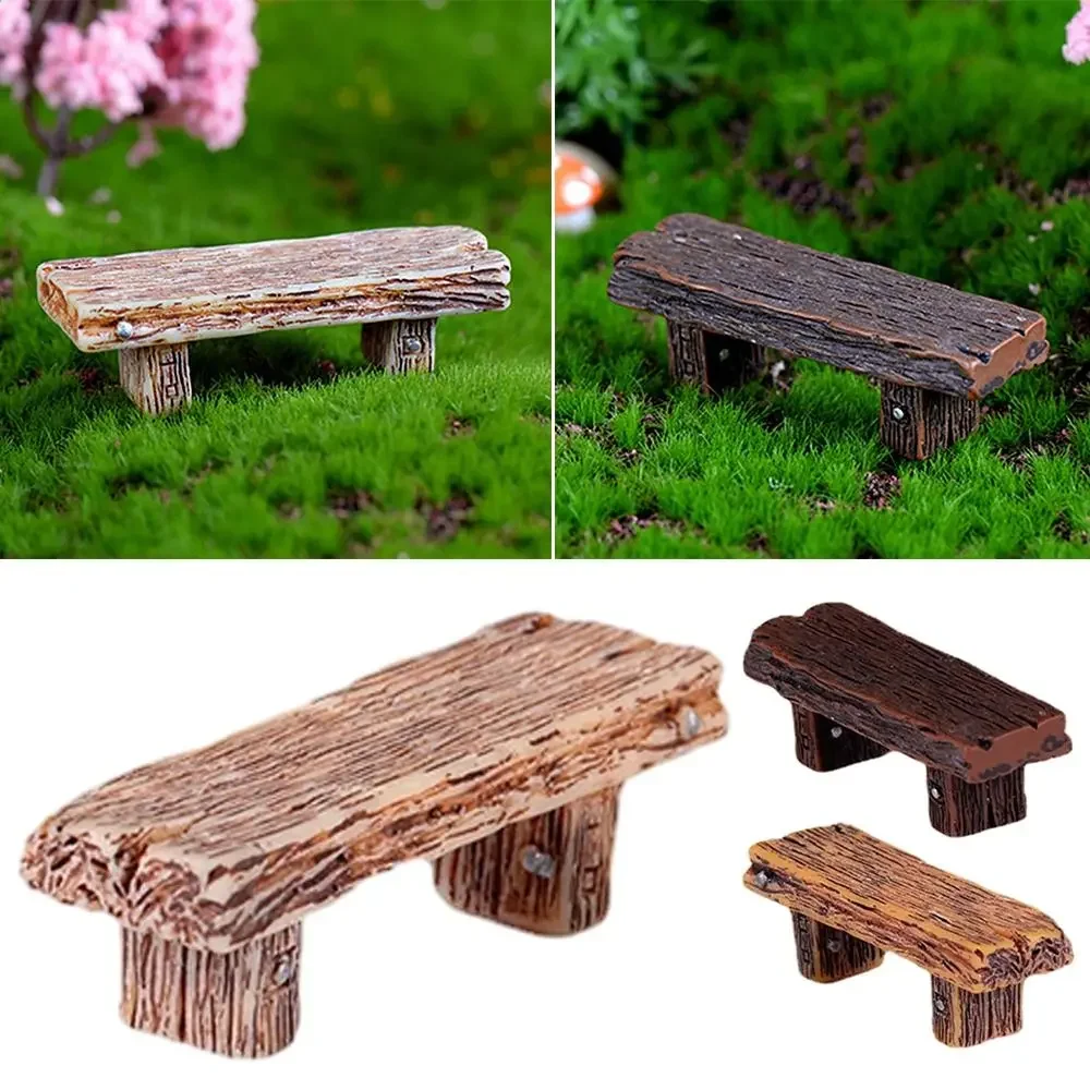 Mini Banc de Parc en Bois, Chaise Succulente Bonsaï Ornements en Résine, Micro Tabouret, Petits Ornements, Poupées Figurines de Jardin Dégradé, DIY, 1 Pièce
