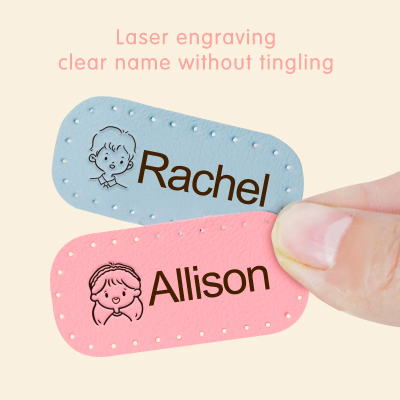 12Pcs 24*50MM Personalized Leather Name Labels Washable Iron On Tags Sicker Custom Handmade Clothing Fabric Label Sewing Logo