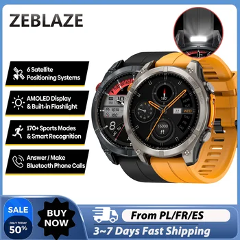 Zeblaze Stratos 4 Rugged Outdoor GPS Smartwatch 1.43'' AMOLED 5ATM IP69K Waterproof 6 Satellite Positioning 500mAh Battery Fitness Sports Watch with Heart Rate SpO2 Monitor Bluetooth Call