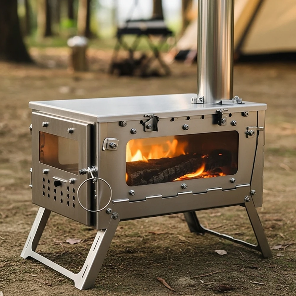 

430 High-Quality Stainless Steel Foldable Wood Stove with Carry Bag Portable Outdoor Tent Heater Camping Stove