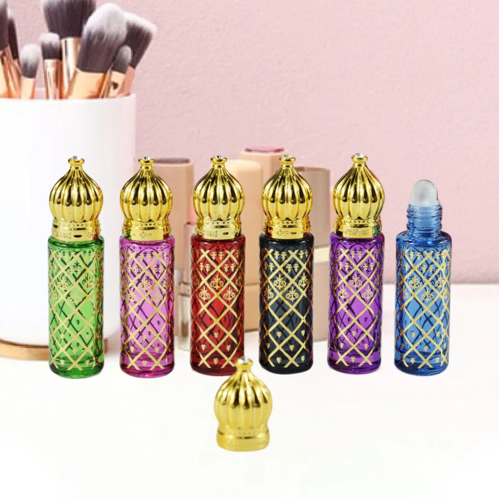 

6Pcs Essential Oil Roller Bottles Decorative 8ml Portable Empty Perfume Bottles Sample Dispenser for Birthday Outgoing Holiday