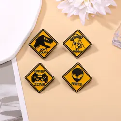 Creative Yellow Sign Enamel Brooch Cartoon Dinosaur Alien UFO Game Console Badge Lapel Pin Backpack Clothing Hat Accessories