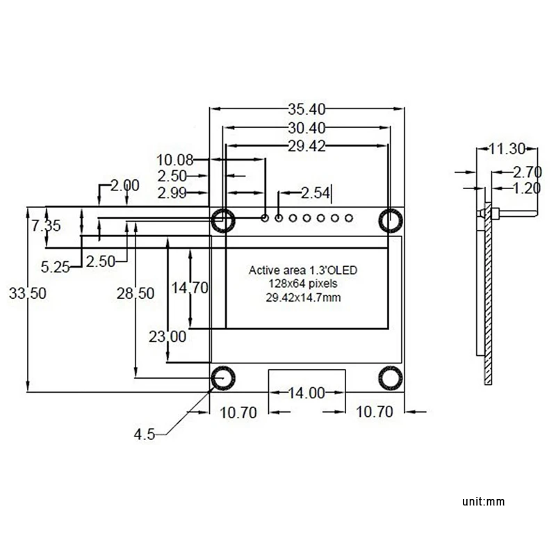 Módulo de exibição OLED para Arduino, Comunicação SPI, Azul e Branco, 128x64, SH1106 Driver, 7Pin, 12864, Novo