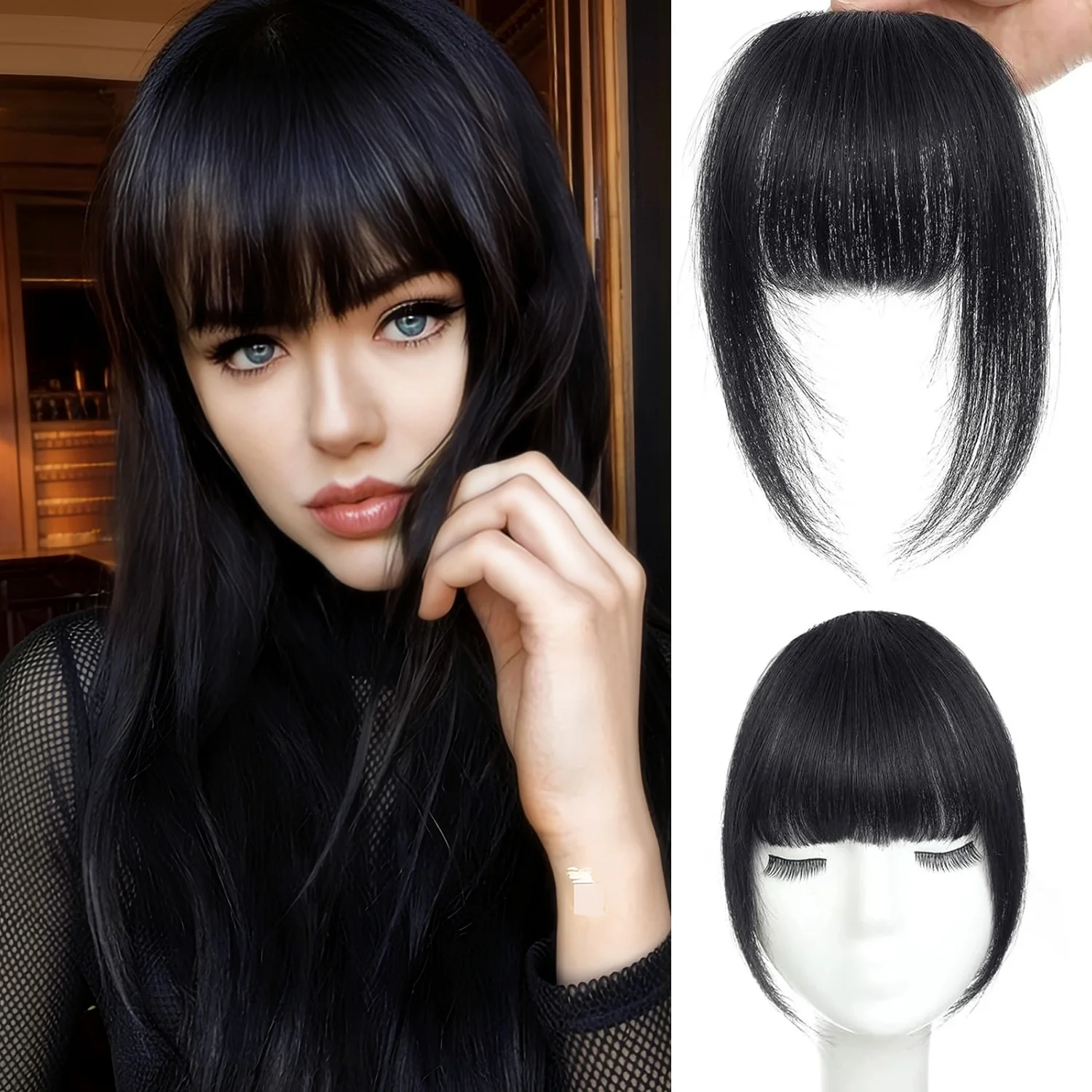 CC YOUNG Echthaar-Wispy-Pony mit Schläfen, gebogener Fransen-Haarschmuck, Clip-in-Air-Pony, Kawaii-Haarteile, schneller Haarwechsel 7