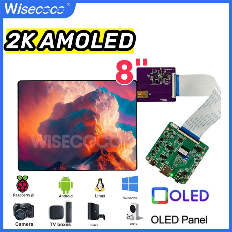 8 Inch OLED Display IPS AMOLED Wisecoco 2K Screen 2480x1860 For Raspberry Pi Gaming Displays PC Laptop PS4/5 Xbox TV Box