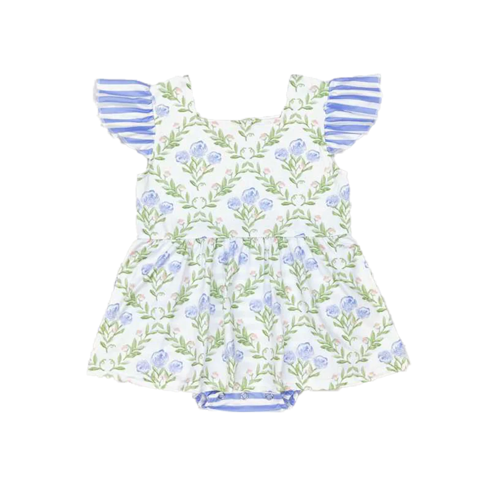 

SR1371Baby Girls Summer Rompers Flutter sleeves floral stripe baby girls romper