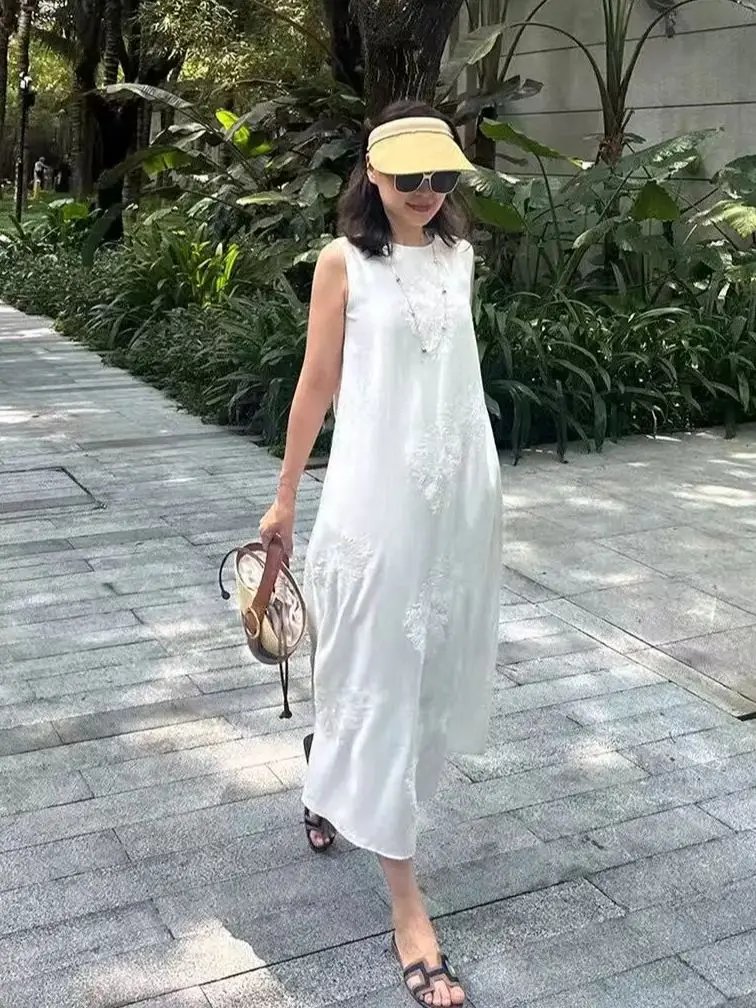 

Women's elegant solid color acetate embroidered dress