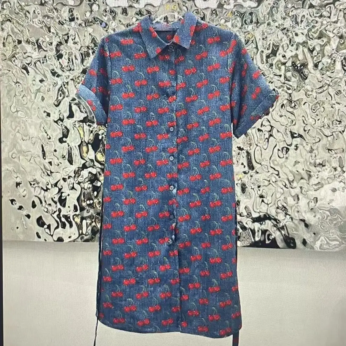 

Лето 2025г должен быть! Платье-поло с воротником-поло с вишневым принтом — с поясом для похудения, модное и удобное, идеально подходящее для подарков и пляжных дней