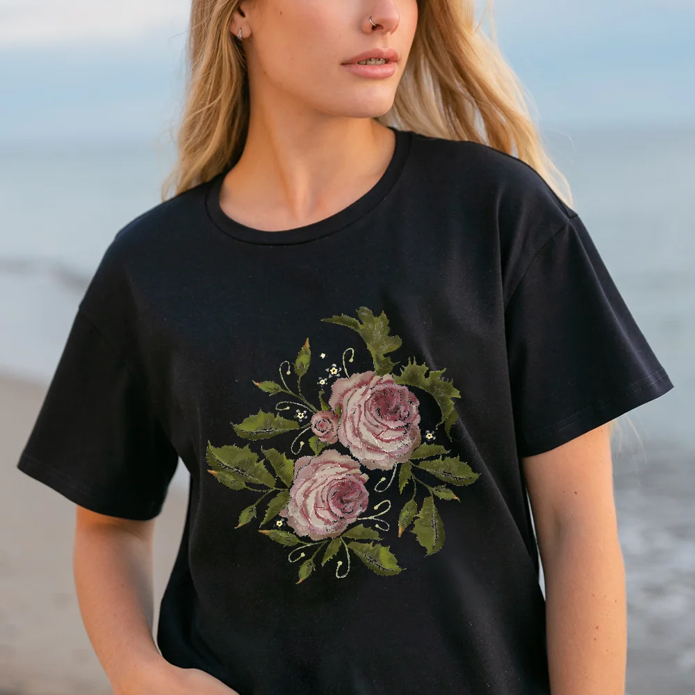 Stickerei-Druckelement-Serie, klassische Pfingstrose, chinesischer Stil, reine Baumwolle, kurzärmelig, Festival, mehrfarbig, optional, einfach