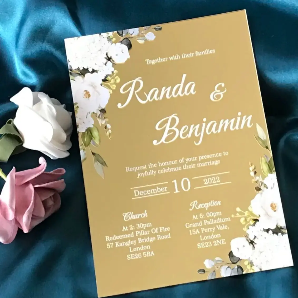 

Custom 10pcs Mirror Gold Acrylic Wedding Invitation,Birthday Greeting Card,Quinceanera Invitations Cards