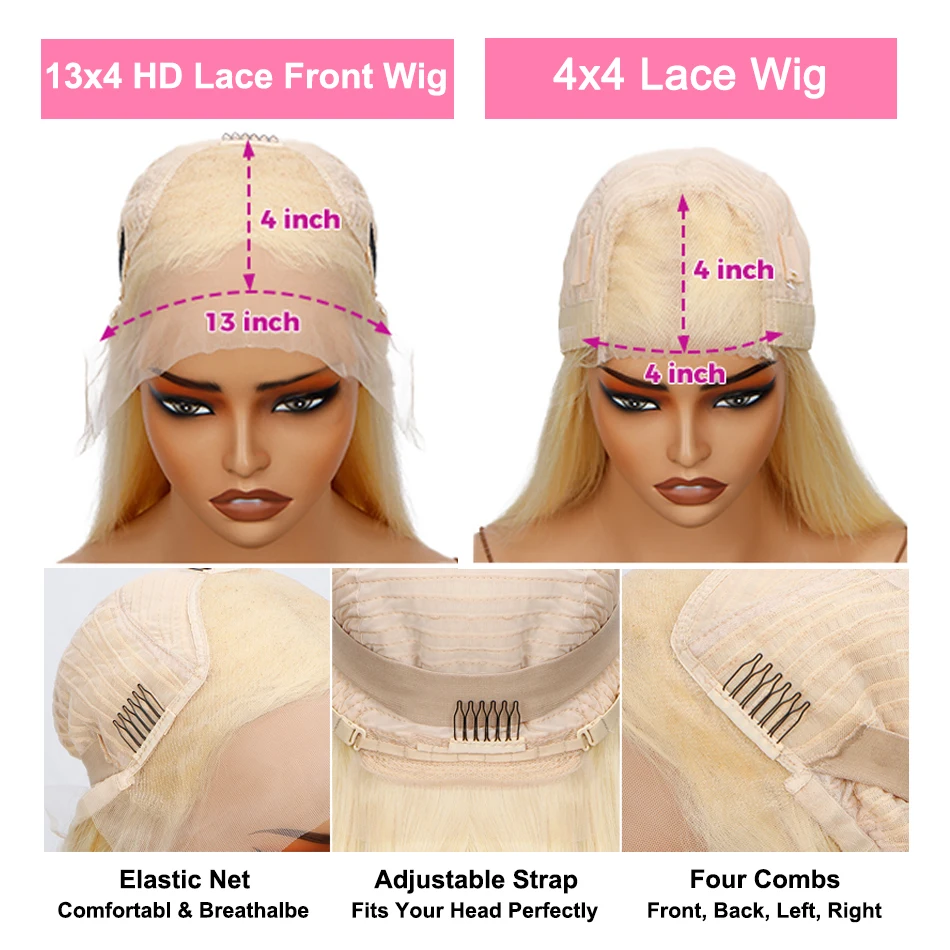 613 HD Transparent 13x4 Honey Blonde Frontal Straight Preplucked Human Hair Wigs 13x4 Lace Front Wigs For Women 4x4 Closure Wigs