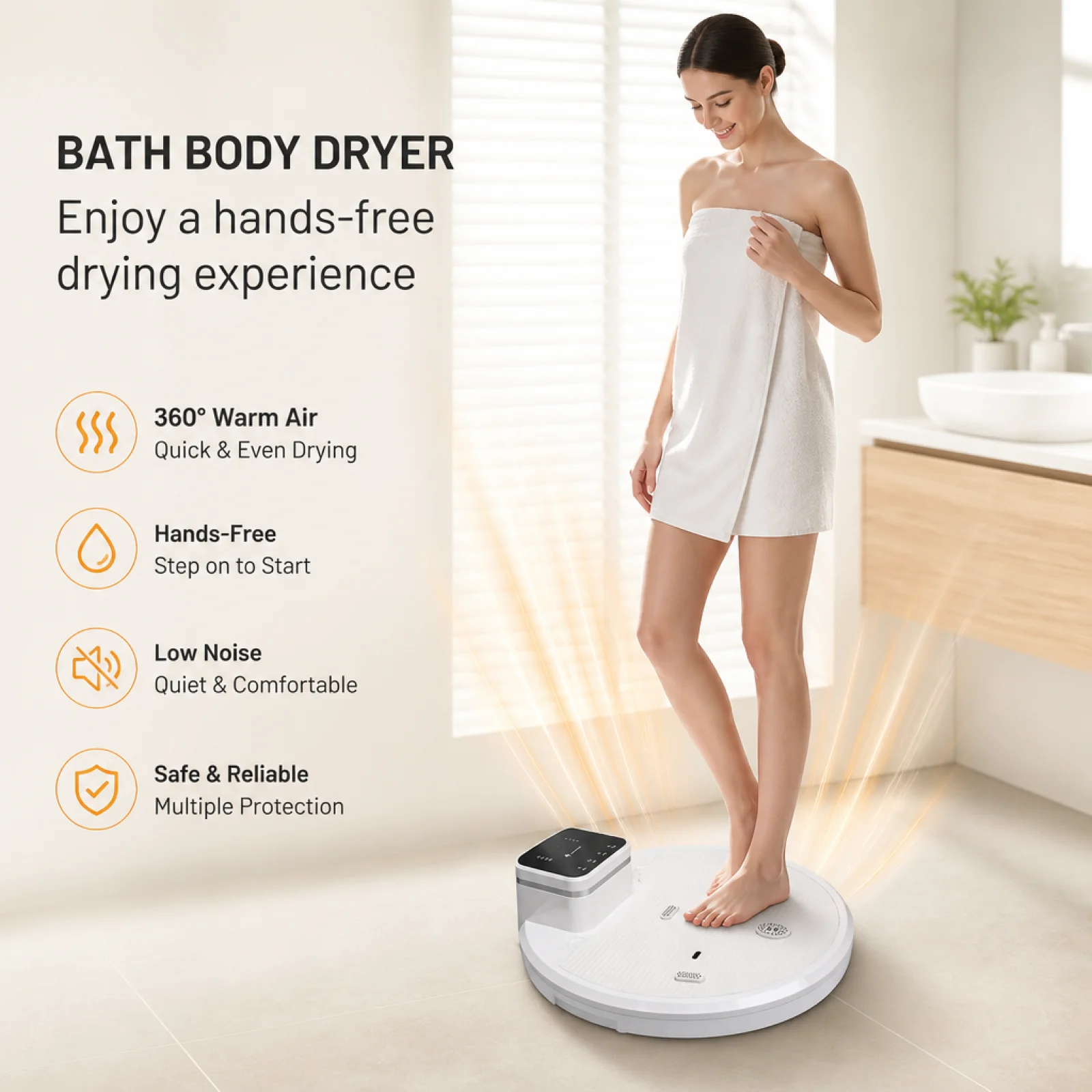 Electric Post-Shower Dryer Waterproof Post-Bath Post-Shower Dryer Digital Display Display Dehumidifying Base