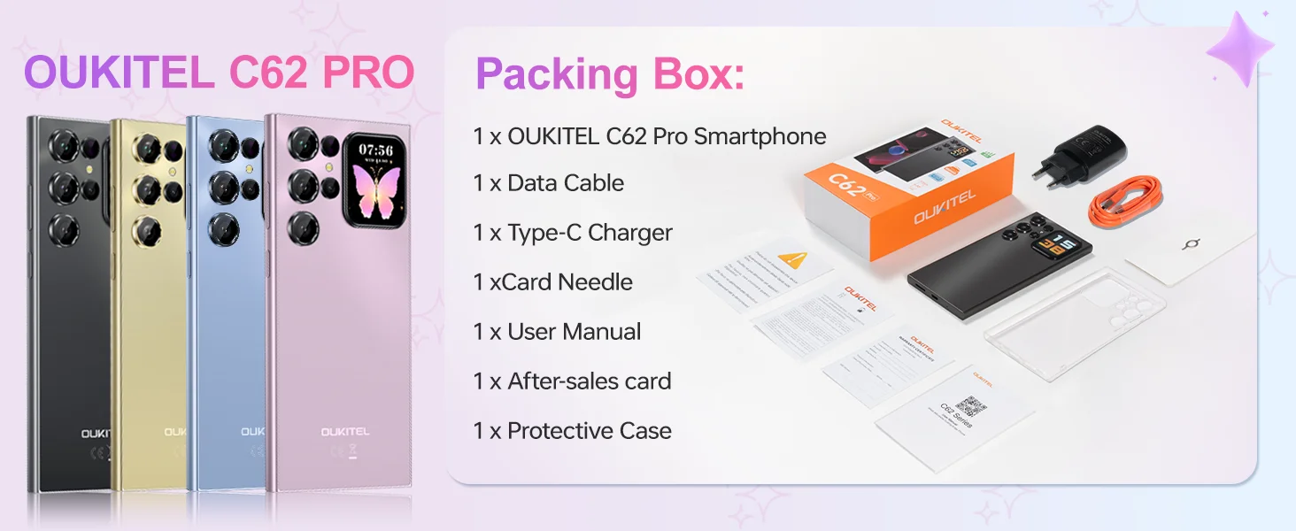 OUKITEL C62PRO 4G Unlocked Cell Phone 6.88" Display, 24GB RAM+256GB ROM/TF 1TB, 5150mAh Smartphone, 1800 Camera