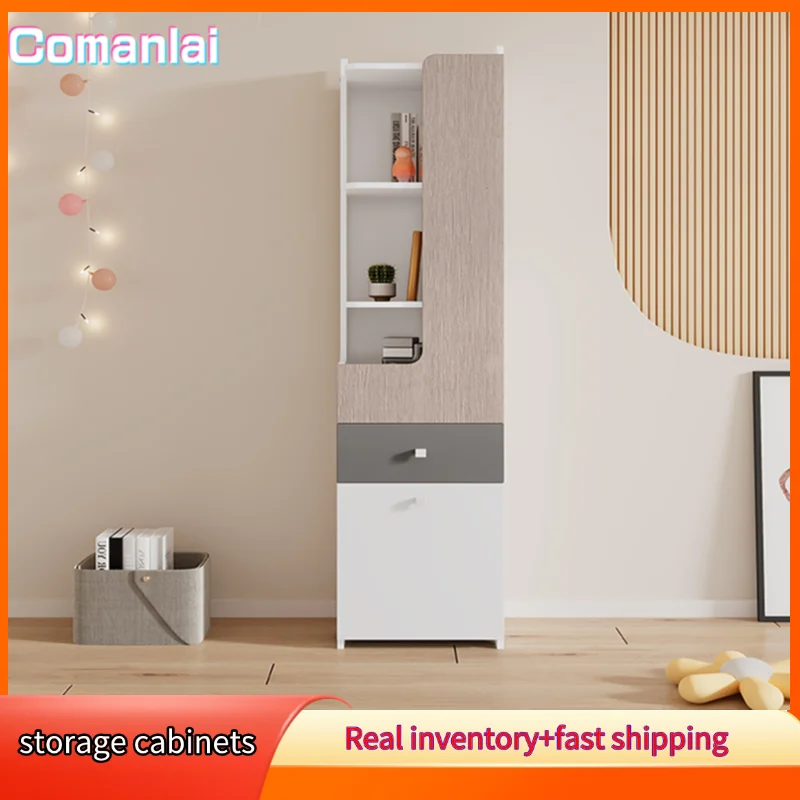 Armadi portaoggetti Comanlai, libreria alta, scaffale per adolescenti con anta a L, con cassetto, ante con cerniere, con pomelli quadrati in metallo, MDF