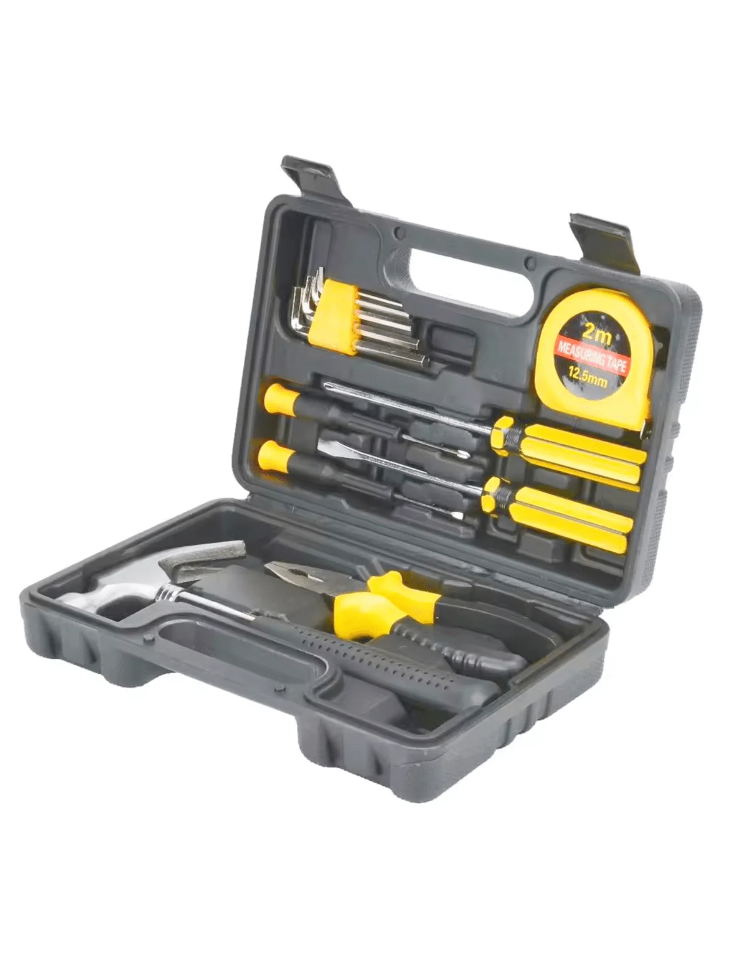 Compact tool Kit, including keys, tweezers, tape measure and more