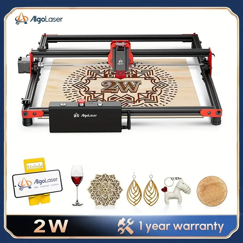 AlgoLaser 2W Laser Engraver Eye Protection Quick Focus Wifi Control 40x40cm Large Work Area DIY Hobby Leather Woodworking Tools