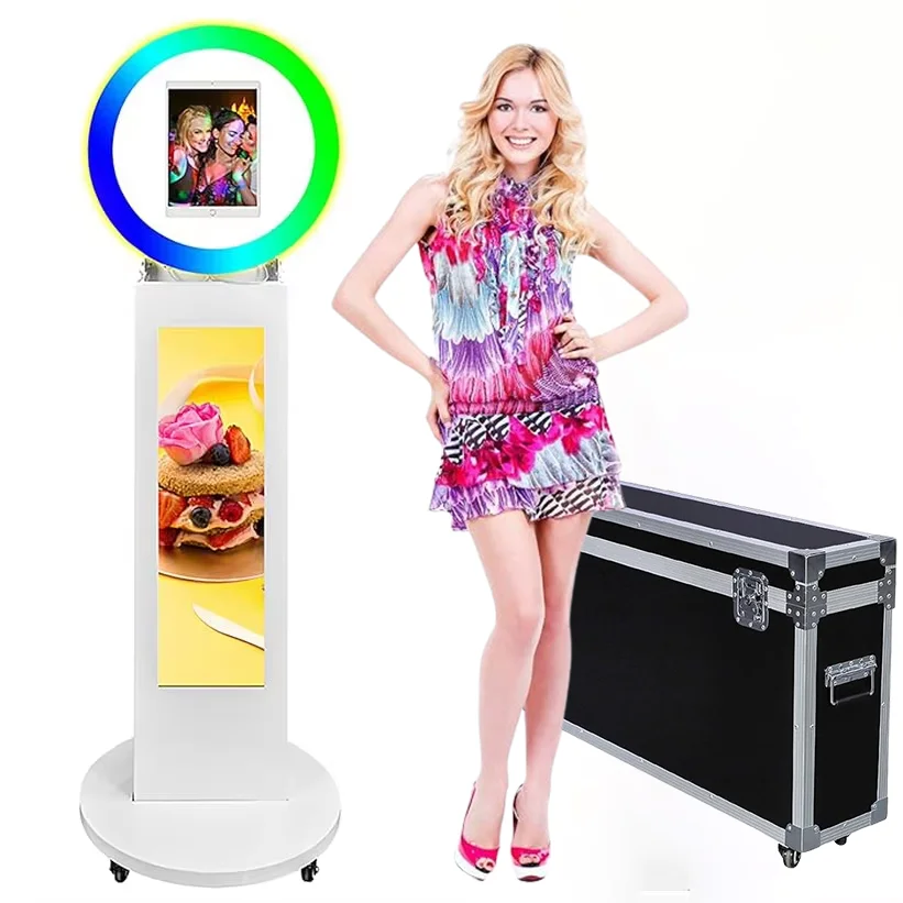 

Portable iPad Photo Booth with RGB Ring Light, Selfie Station Machine, Metal Shell with LCD Screen, Wedding Parties Events