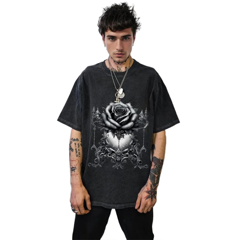 

Gothic Unisex Men And Women Summer Washed Vintage Craft Pure Cotton Short Sleeve T-Shirt Vintage Y2k Vibes T-shirt Soft Cotton