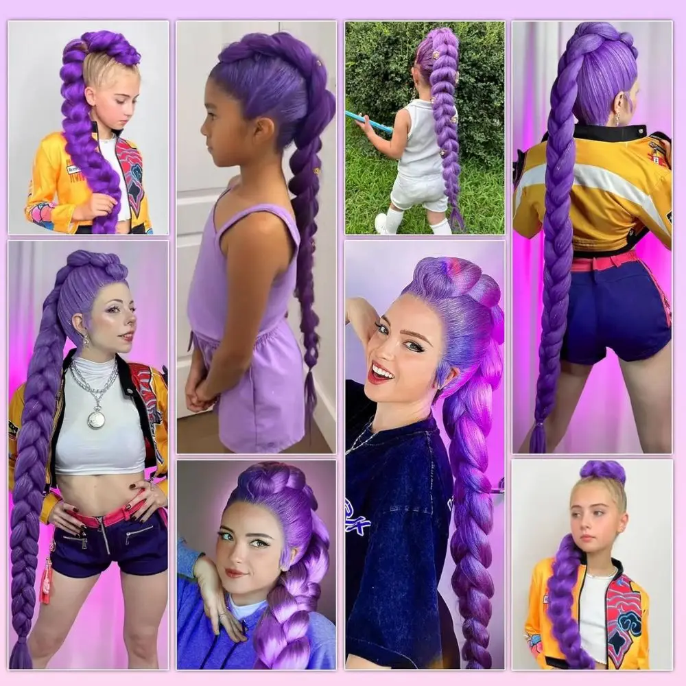 2 個合成ストレート Kpop デーモンハンターズルミコスプレウィッグポニーテール髪編み込みポニーテールヘアハロウィンアクセサリー