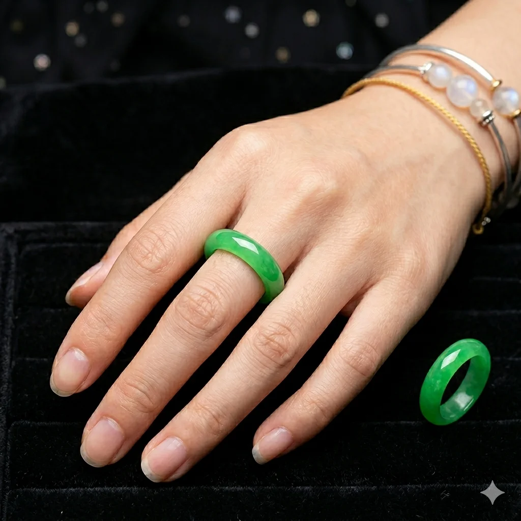 6mm Natural Green Jade Gemstone Ring Plain Fengshui Lucky Wedding Band Thumb Ring Hypoallergenic Jewelry Gift for Her Size 5-12