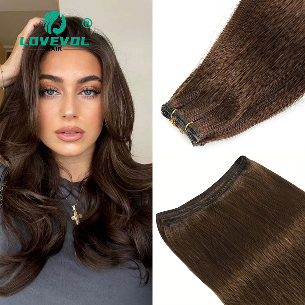 Lovevol 50G/Per Genius Weft Real Remy Human Hair Extensions Double Drawn Bundles Straight Invisible Sewing In Hair Weaves