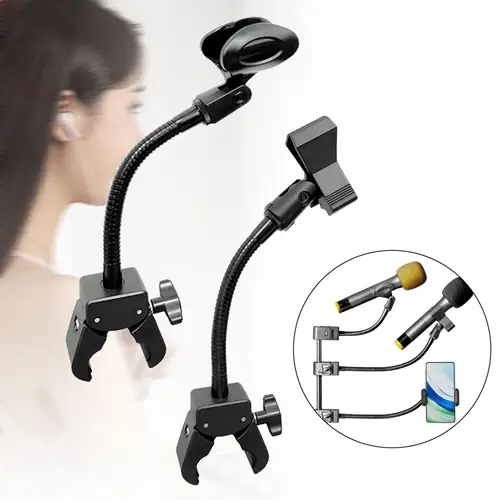 Imagen 2 del producto Soporte de brazo de micrófono con cuello de cisne, soporte de micrófono ajustable con Clip, soporte de micrófono Flexible para transmisión en vivo, grabación en riel de cabecera