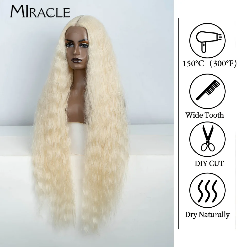 MIRACLE Synthetic Lace Front Wig For Women 40Inch Cosplay Wig Super Long Wavy Lace Wig Heat Resistant Ombre Blonde Wig Curly Wig