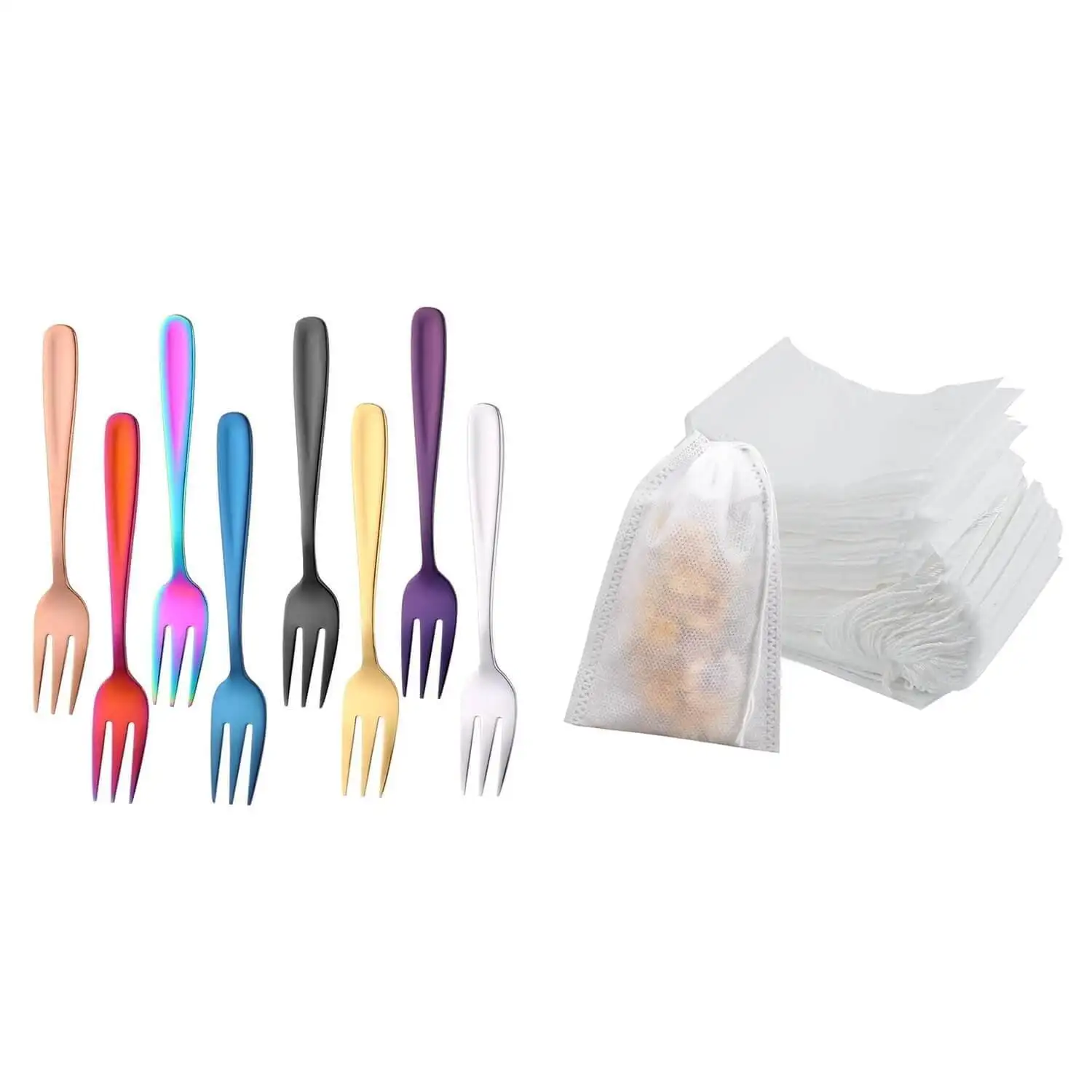 

Salad Forks, Stainless Forks & Disposable Tea Filter Bags ,Tea Bags, Dinner Forks, Appetizer Forks Dessert Fork(9 Pcs)