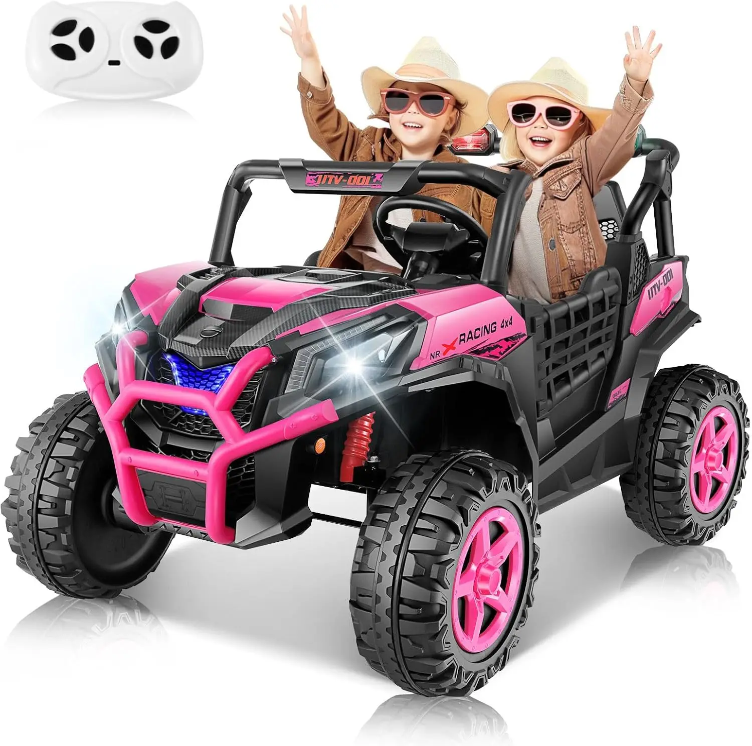 24V 4x4 전동 자동차 UTV 2인승 어린이용 전동차 (부모용 리모컨 포함), 4X200W 강력 모터, 음악, 화려한 조명 (남아 여아용)