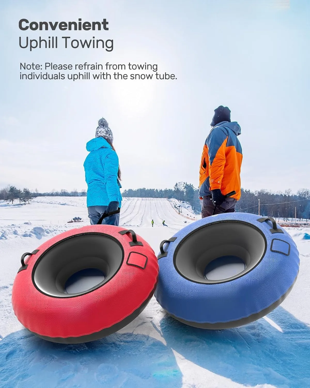 2-pack with premium canvas cover, suitable for kids and adults, 48-inch inflatable heavy-duty snow tube, made with thickened bot